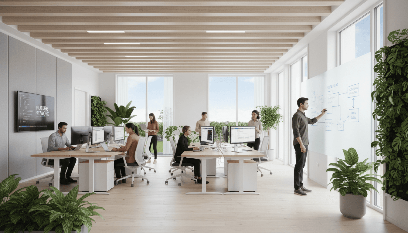 Équipe de développement travaillant ensemble dans un bureau technologique moderne